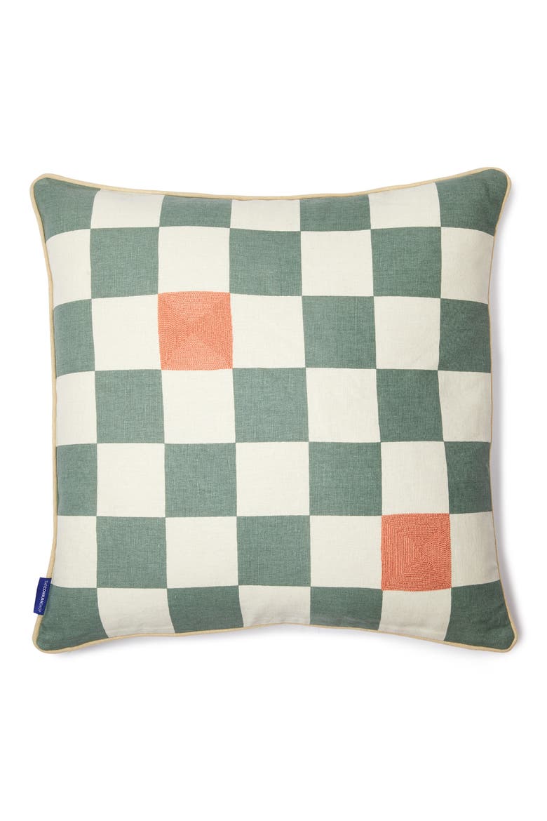 Check Embroidered Accent Pillow, Main, color, WHITE