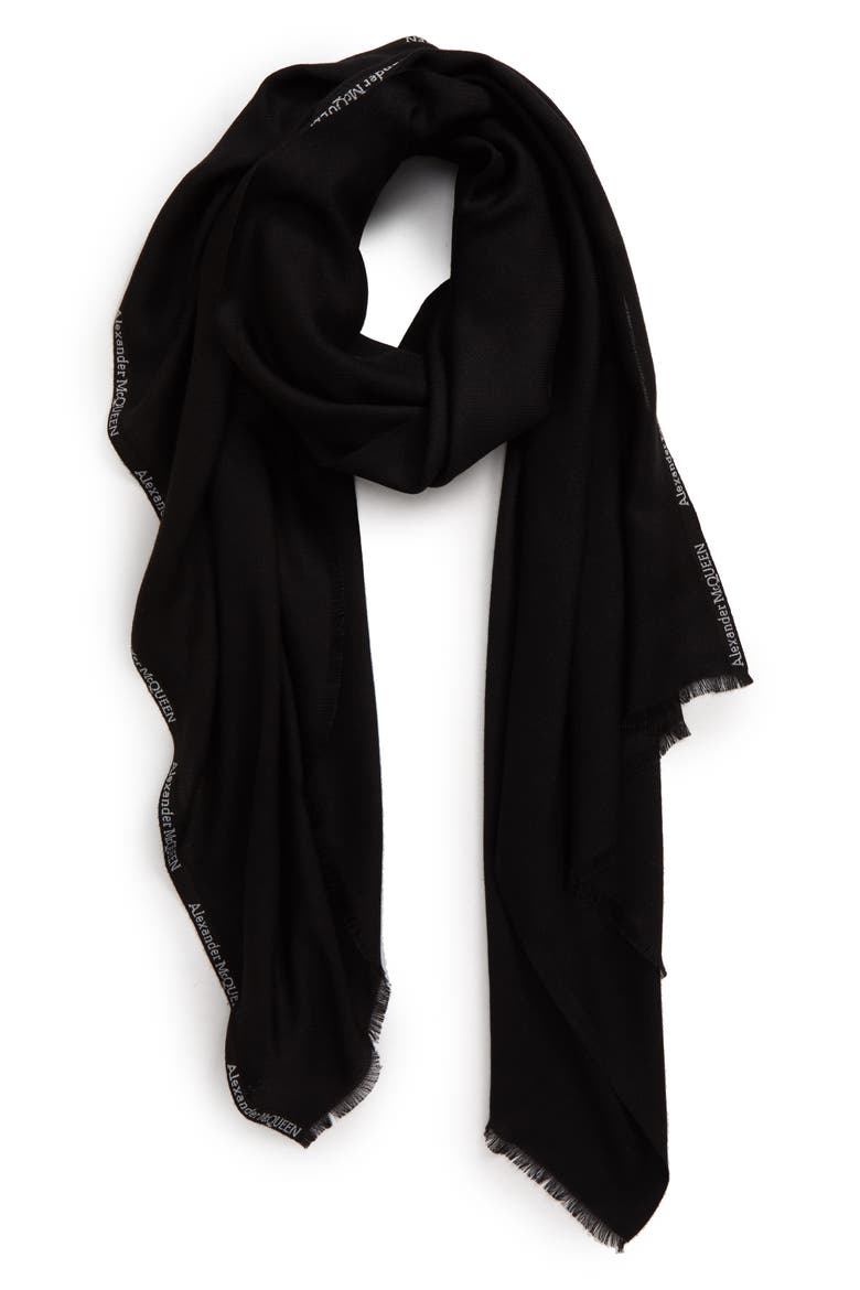 Alexander McQueen Selvedge Edge Cashmere & Silk Scarf, Alternate, color, BLACK/ IVORY