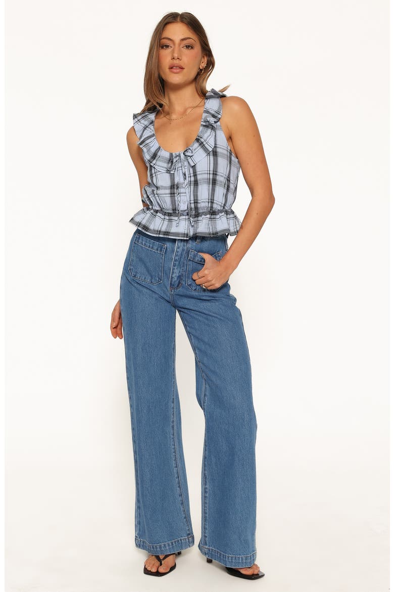 Traci Ruffle Peplum Top, Alternate, color, ICY BLUE PLAID