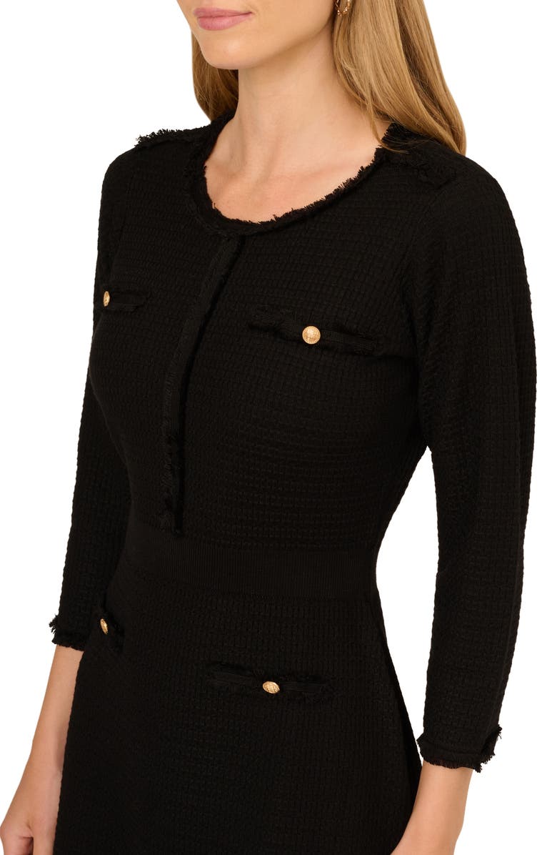 Adrianna Papell Waffle Knit Three-Quarter Sleeve Minidress, Alternate, color, Black