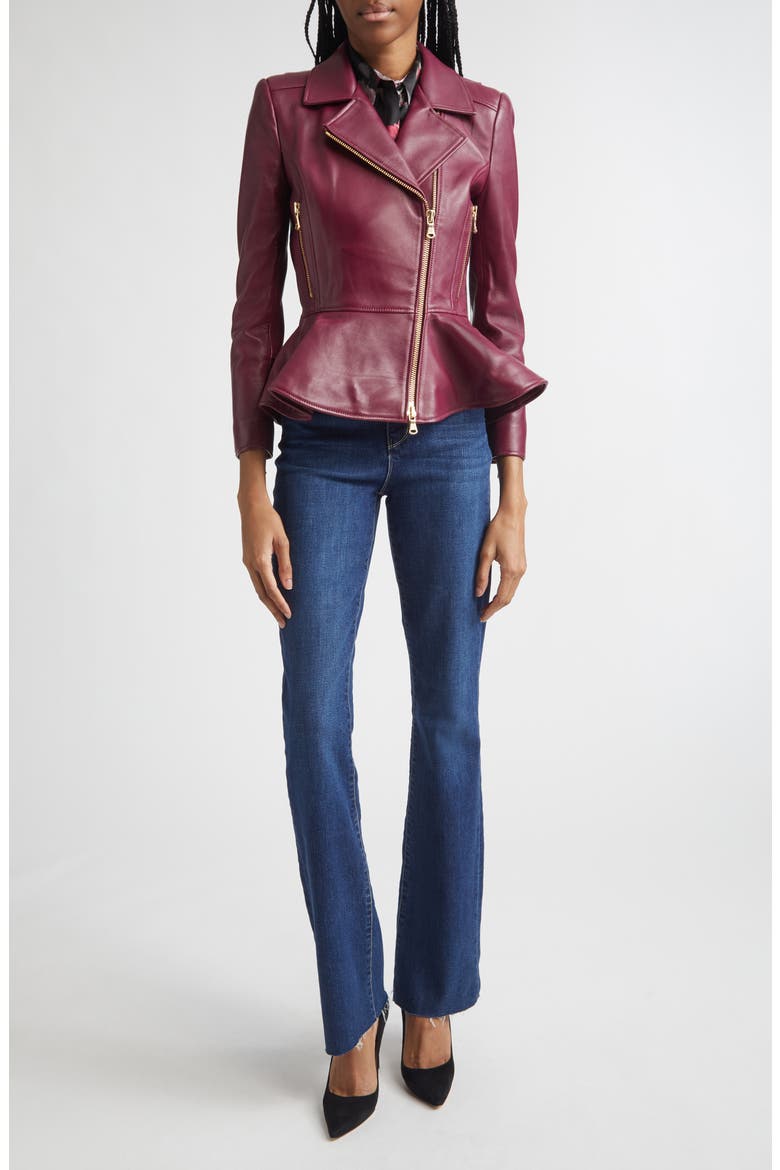 Lyric Leather Peplum Biker Jacket, Alternate, color, RHODODENDRON