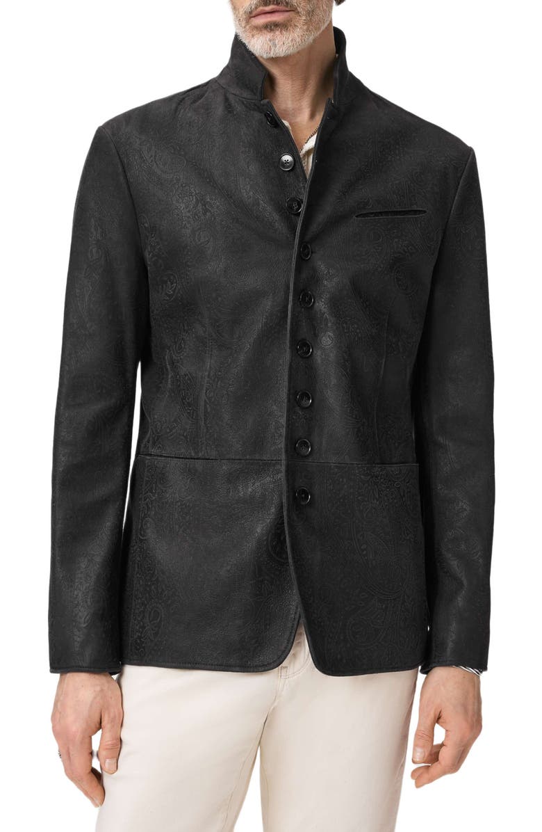 John Varvatos Woodward Tooled Paisley Goat Suede Jacket, Main, color, Charcoal