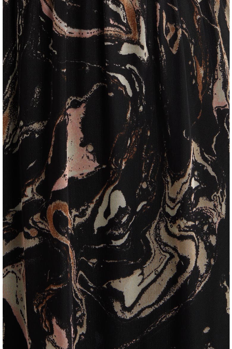 Marble Long Sleeve Mesh Midi Dress, Alternate, color, BLACK MARBLE