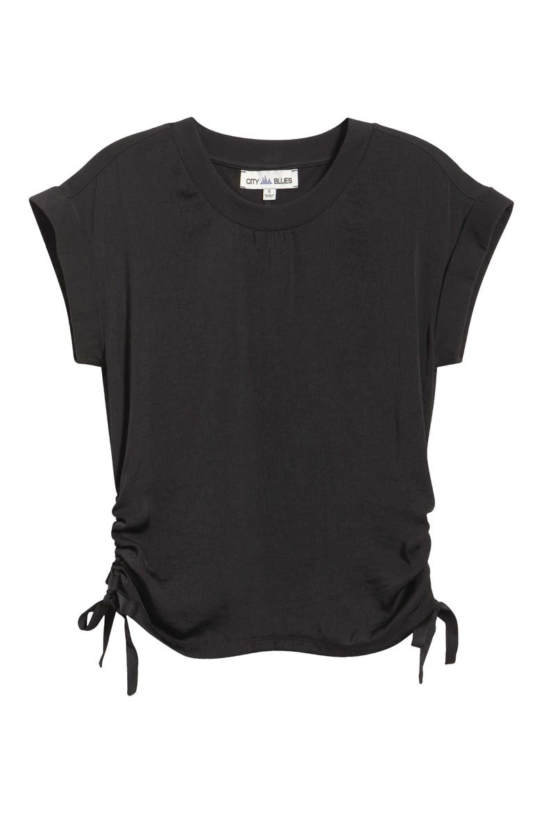 Mixed Media Drawstring T-Shirt, Alternate, color, BLACK