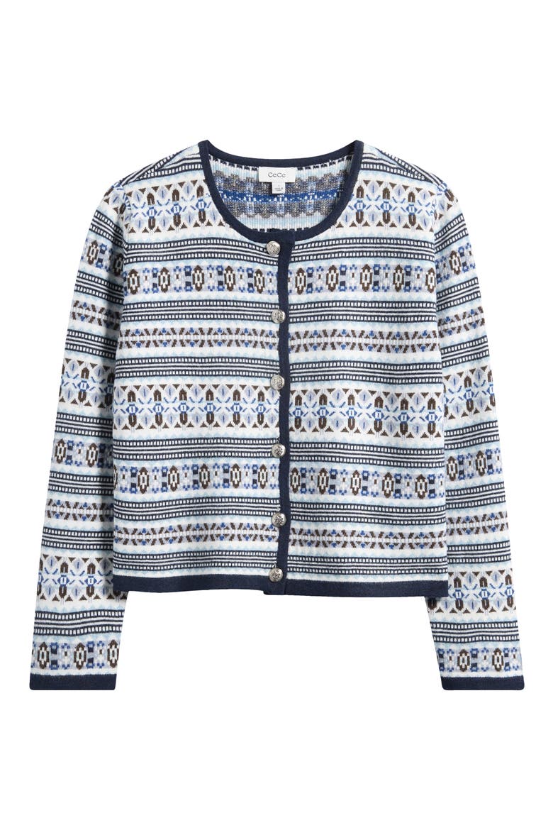 Fair Isle Stripe Cardigan, Alternate, color, HEATHER NAVY