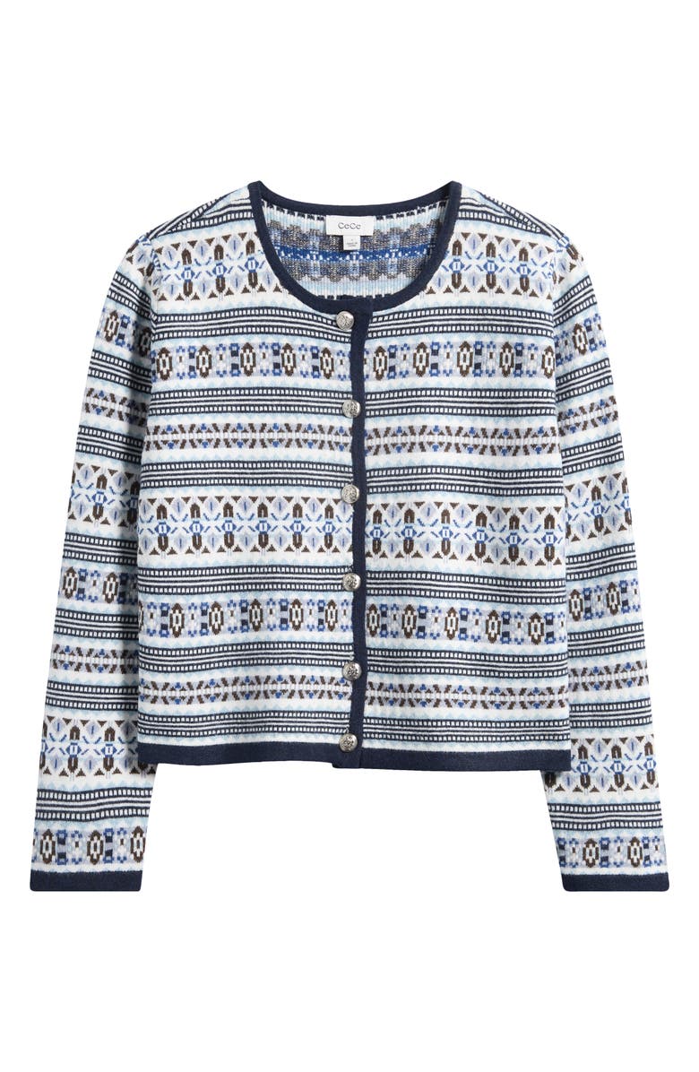 CeCe Fair Isle Stripe Cardigan, Alternate, color, Heather Navy