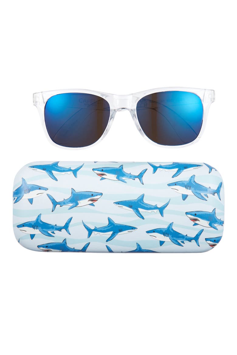 Kids' Square Sunglasses & Shark Case Set, Main, color, BLUE COMBO