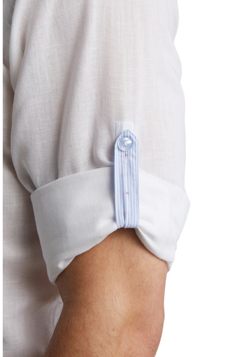 Trim Fit Solid Cotton & Linen Dress Shirt, Alternate, color, WHITE