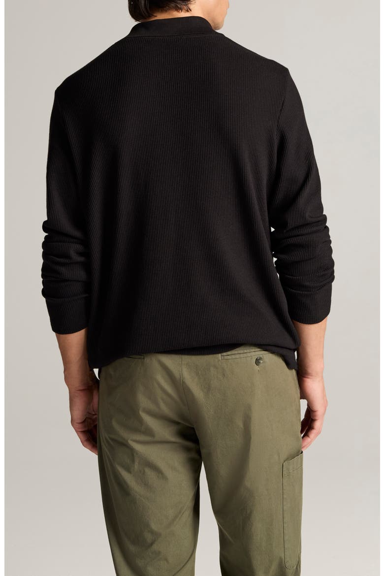 Macro Rib Long Sleeve Johnny Collar Polo, Alternate, color, BLACK