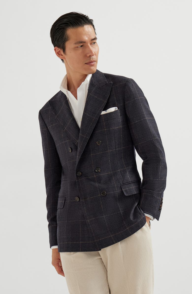 Brunello Cucinelli Prince of Wales deconstructed blazer, Alternate, color, Anthracite