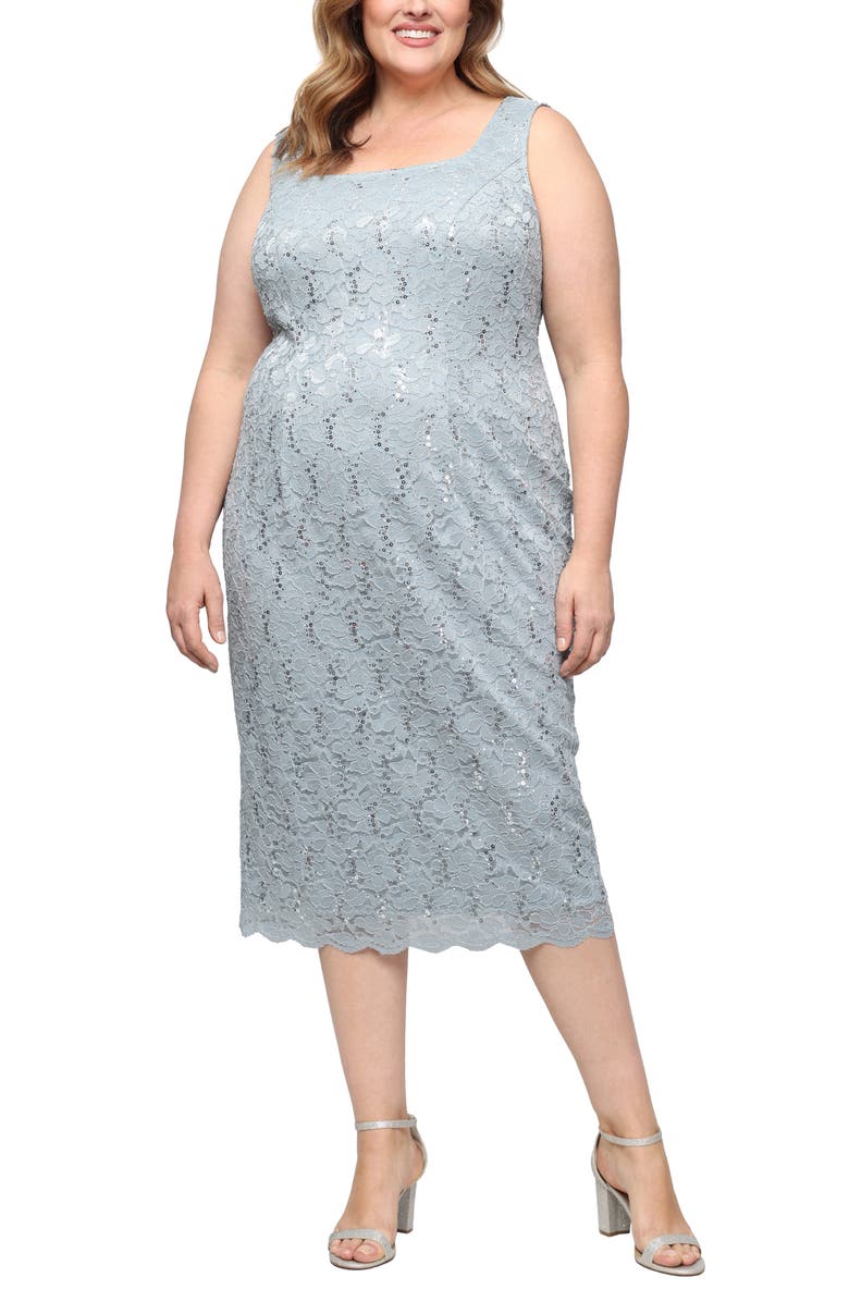 SL FASHIONS SLNY Floral Lace Sequin Cardigan & Dress Set, Alternate, color, Sage