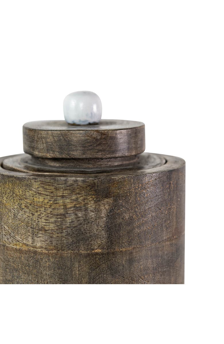 Foreside Home and Garden Round Canister Natural Mango Wood, Alternate, color, Brown