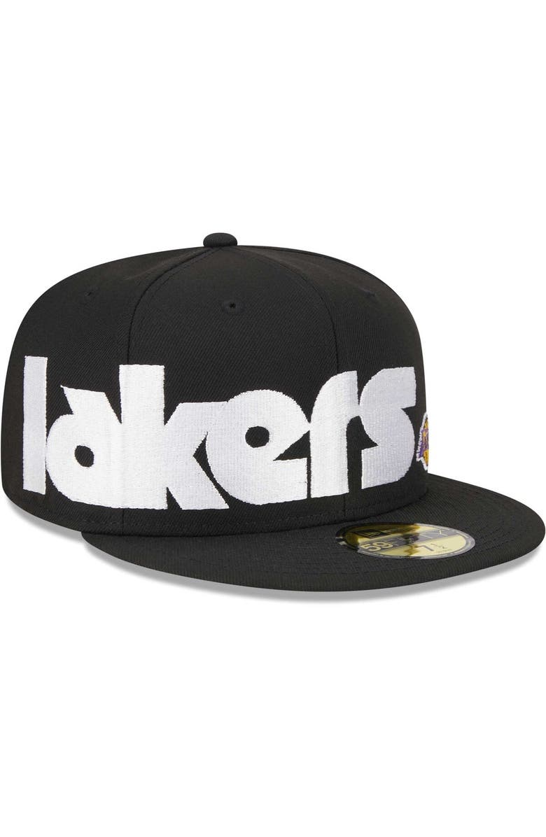New Era Men's New Era Black Los Angeles Lakers Checkerboard UV 59FIFTY Fitted Hat, Main, color, 