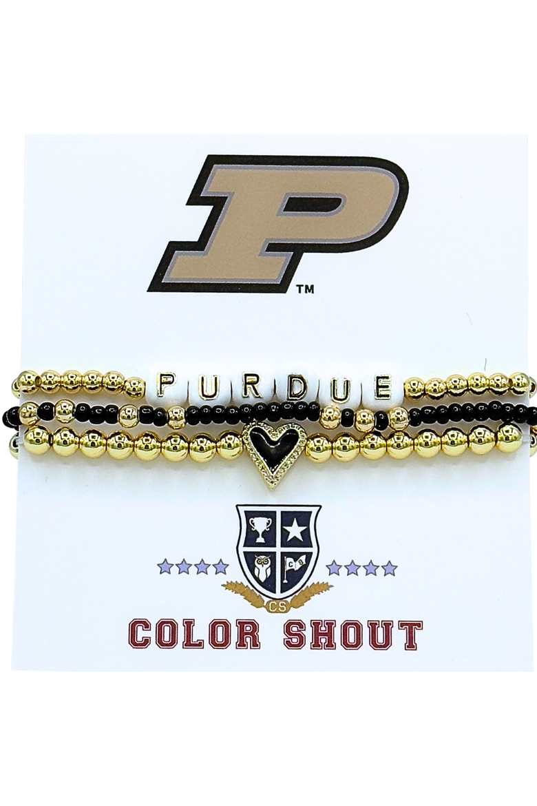 Purdue Love My College Bracelet Stack, Main, color, Yellow Gold