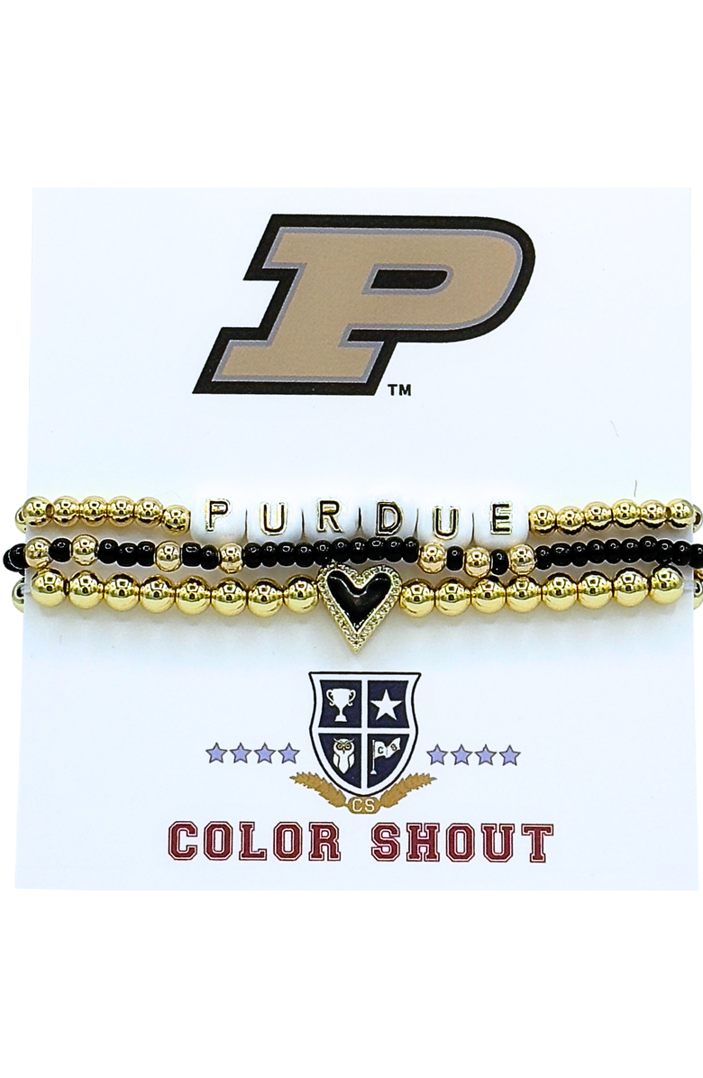 Color Shout Purdue Love My College Bracelet Stack, Main, color, Yellow Gold