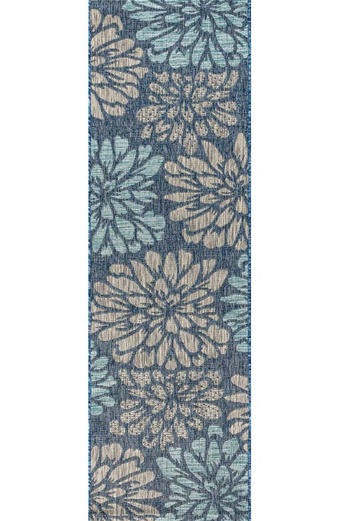 Zinnia Modern Floral Textured Weave Indoor/Outdoor Area Rug