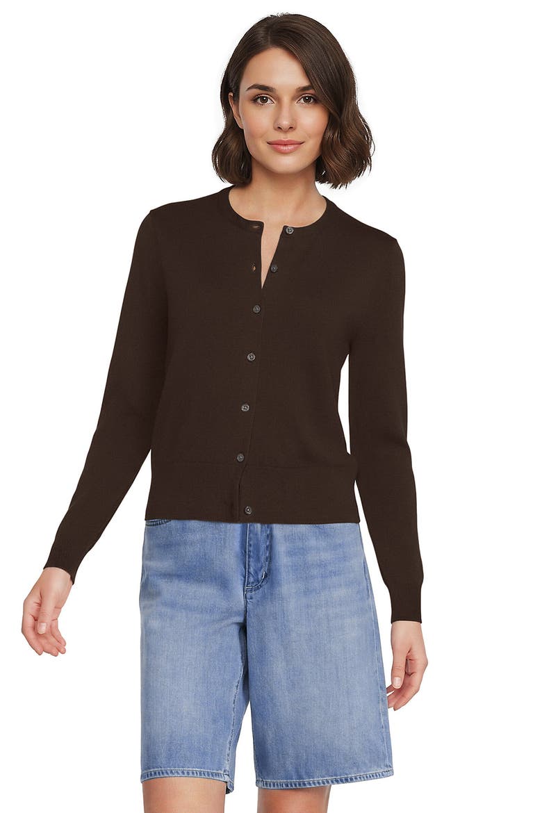 Fine Gauge Cotton Crew Cardigan Sweater, Main, color, Rich Coffee