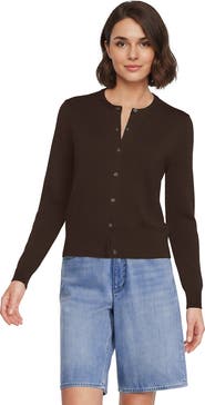 Lands' End Fine Gauge Cotton Crew Cardigan Sweater