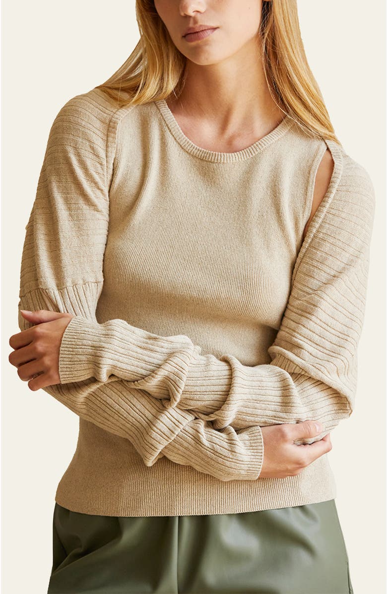 CRESCENT Two Piece Bolero Set Knit Top, Main, color, Taupe