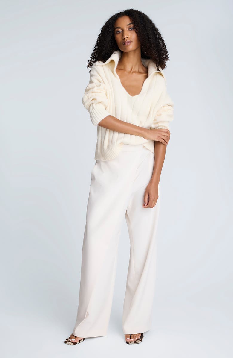 Kenneth Cole Polo Collar Wide Rib Sweter, Alternate, color, Oyster