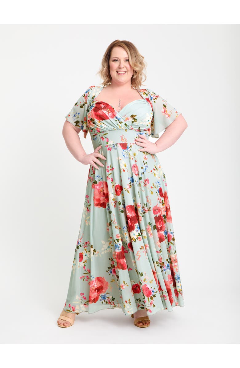 Scarlett & Jo Kemi Bolero Wrap Bodice Maxi Gown, Main, color, Silver Pink