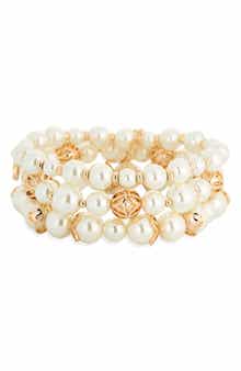 Anne Klein Caged Faux Pearl Triple Row Stretch Bracelet