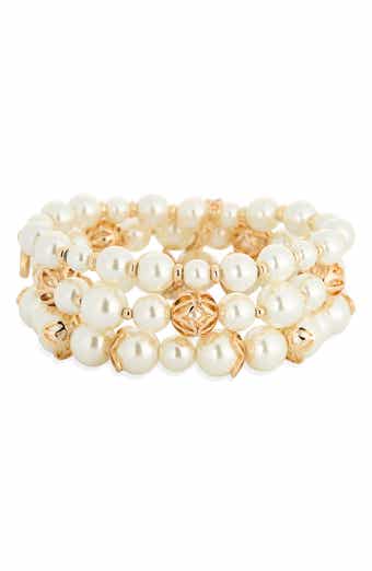 Anne Klein Caged Faux Pearl Triple Row Stretch Bracelet