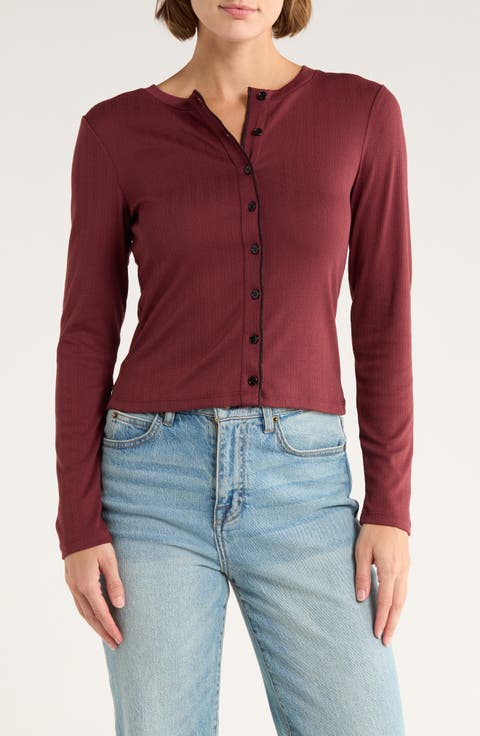 Pointelle Stitch Button-Up Top