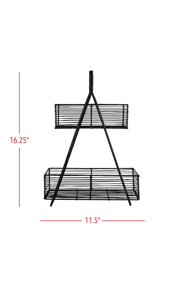 Foreside Home and Garden Two Tiered Baskets Black Metal, Alternate, color, Black