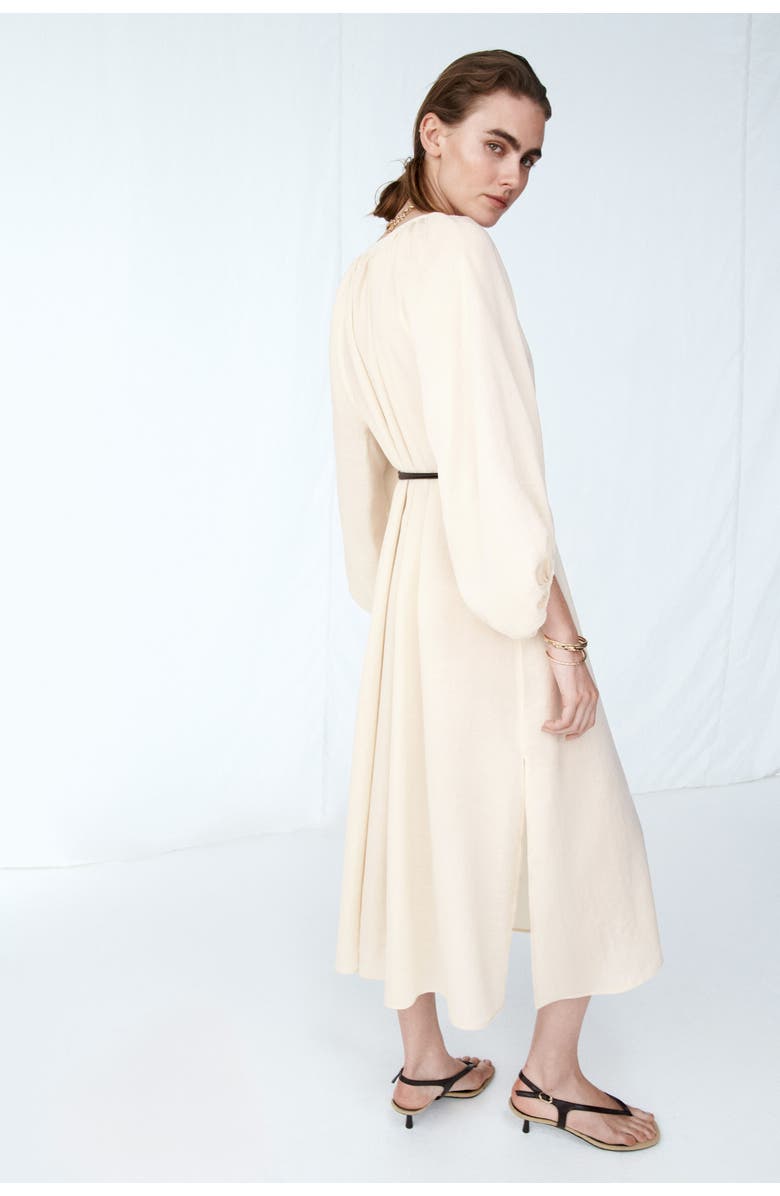 H&M Oversized Tie-belt Dress, Alternate, color, Light Beige
