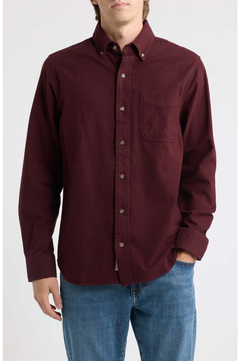 Heather Flannel Long Sleeve Button-Up Shirt, Main, color, BURGUNDY