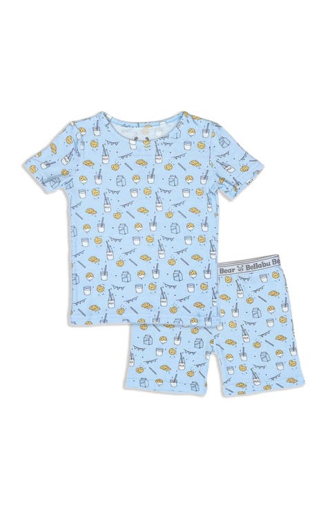 Blue Milk & Cookies Kids 2-Piece Short Sleeve & Shorts Pajama Set