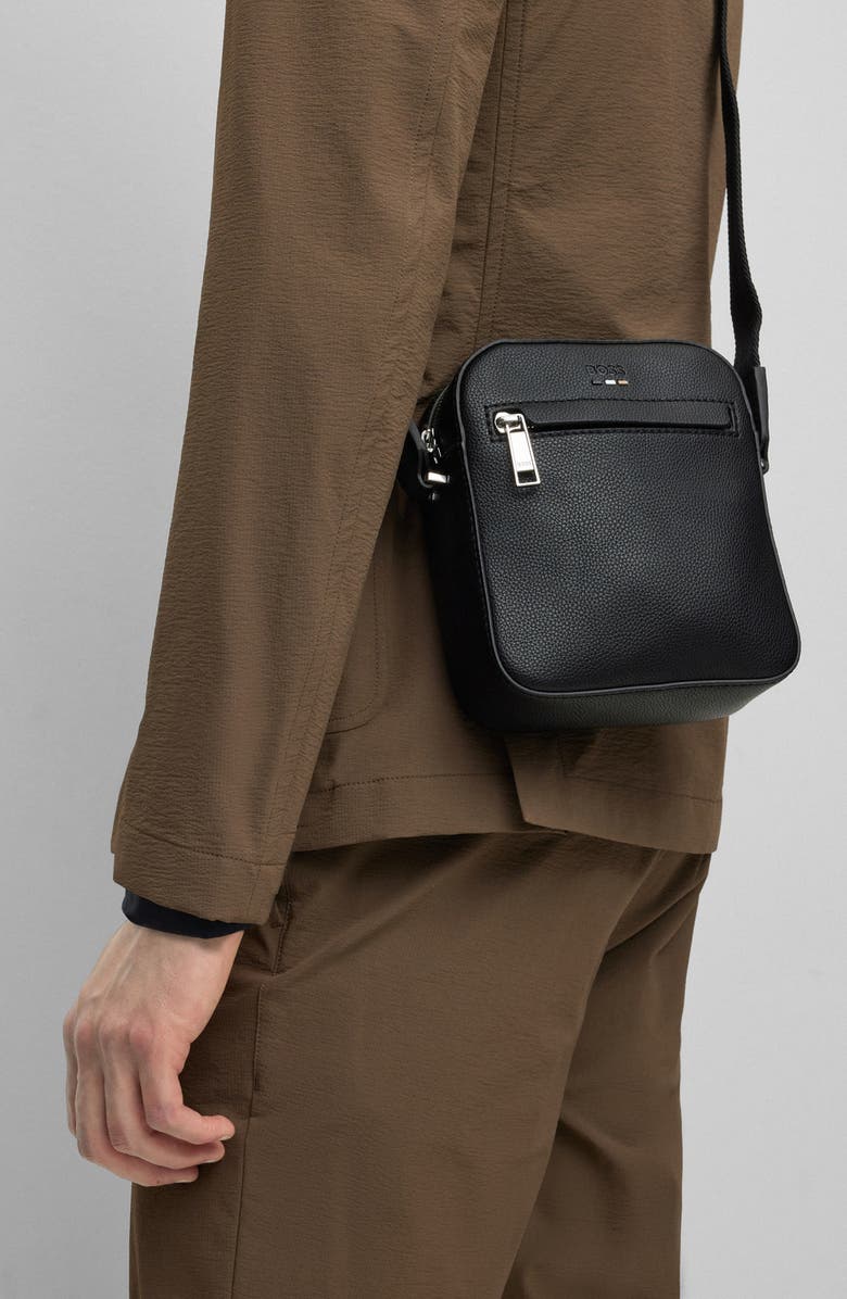 BOSS Ray North/South Faux Leather Messenger Bag, Alternate, color,