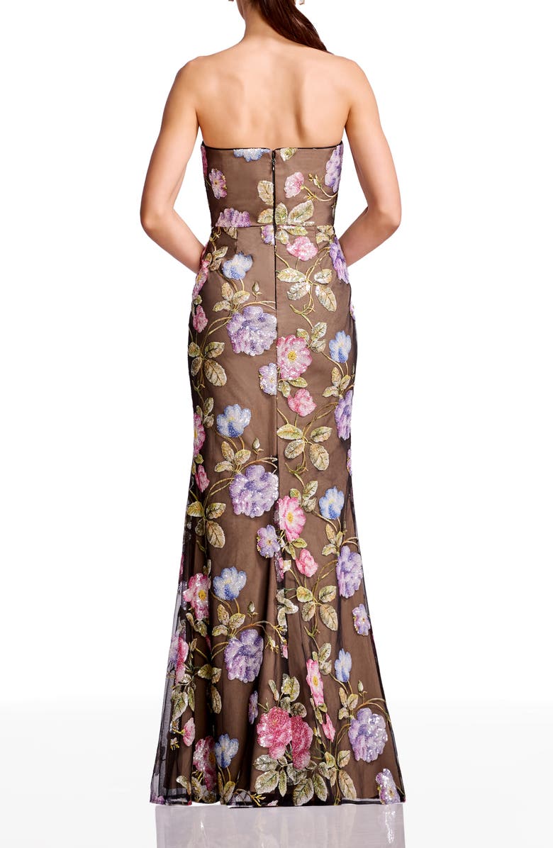 Dress the Population Fernanda Embroidered Floral Strapless Gown, Alternate, color, Black Multi