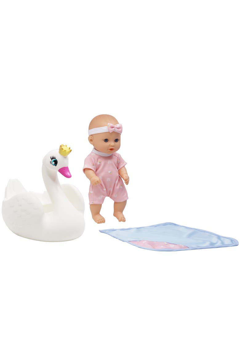 10 Inch Bath Time Baby Doll with Swan, Alternate, color, Multicolored