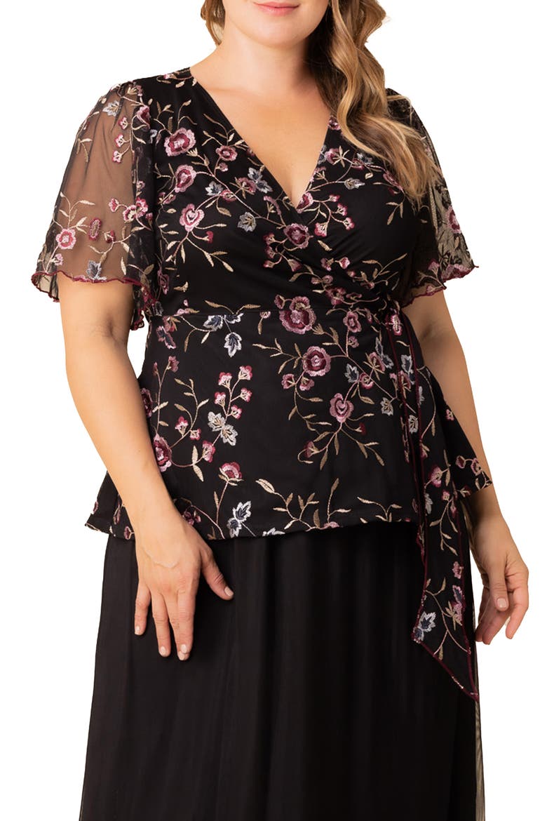 Rosalie Embroidery Wrap Top, Main, color, MOONLIT GARDEN