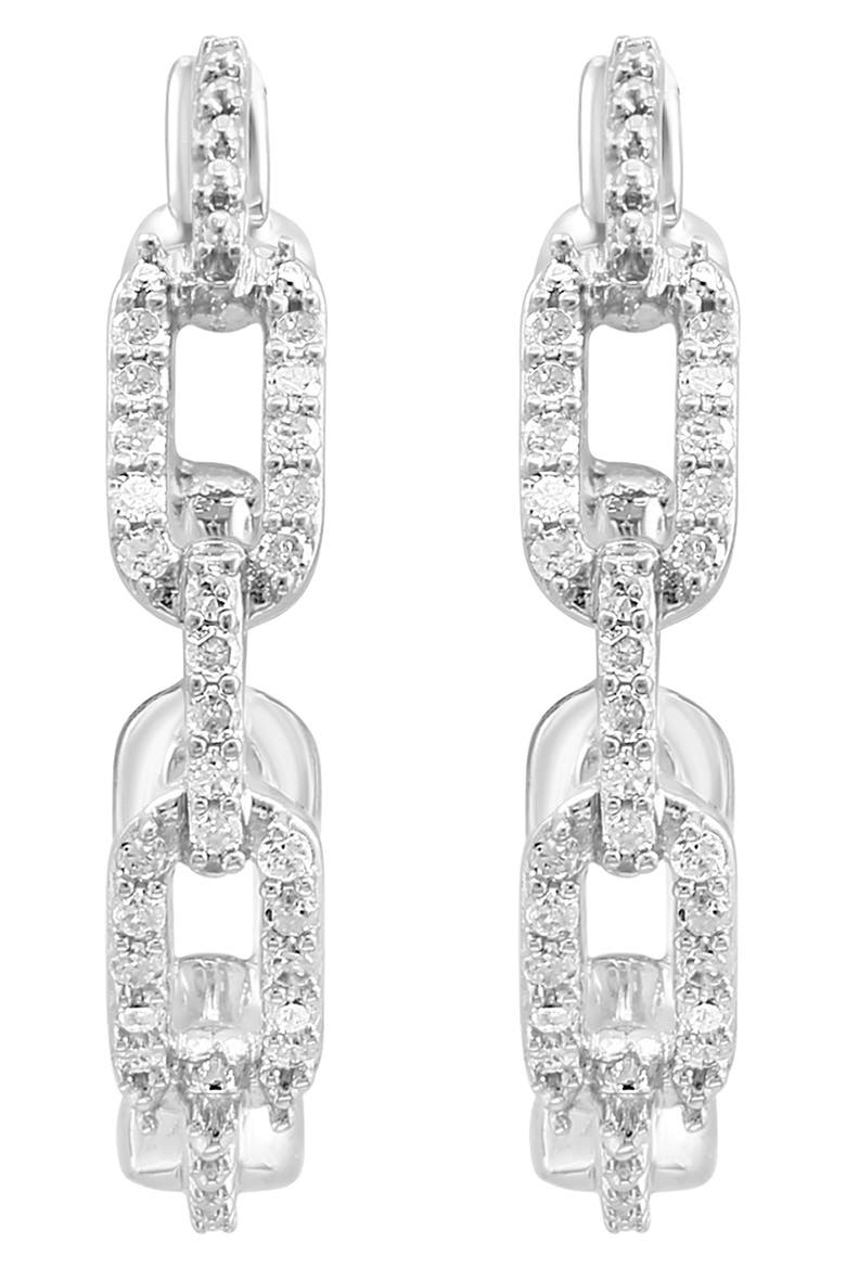 Sterling Silver Pavé Diamond Link Hoop Earrings - 0.14ct., Alternate, color, WHITE