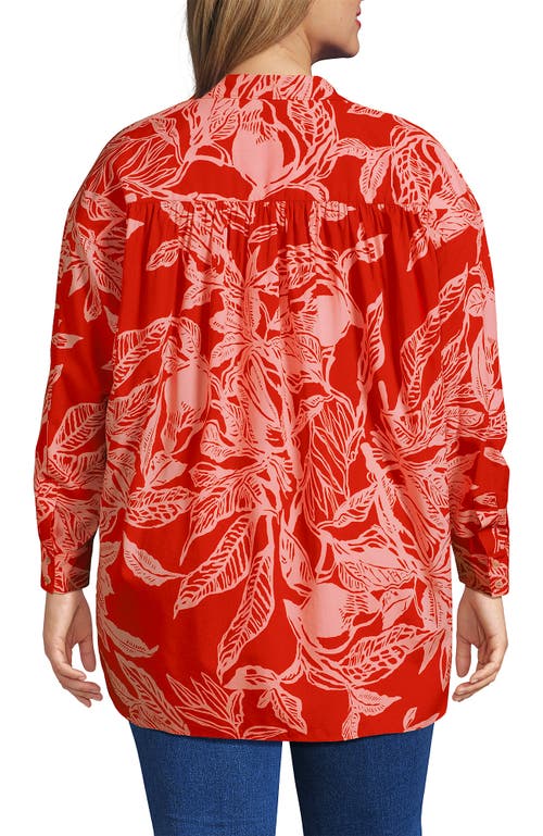Lands' End Plus Size Cotton Voile Billowy Oversized Shirt In Red