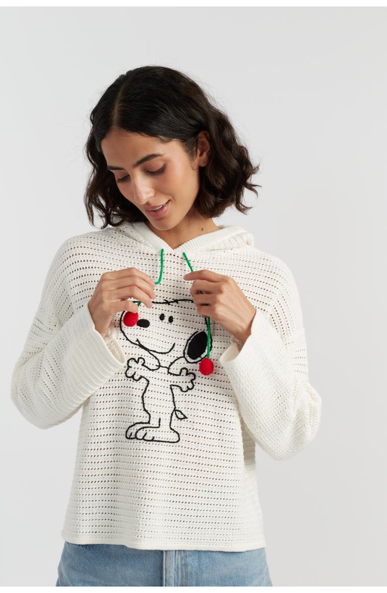 Chinti & Parker Cotton Snoopy Crochet Hoodie, Main, color, Cream