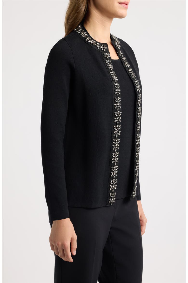 Rhinestone Embellished Trim Cardigan, Alternate, color, ANNE BLACK