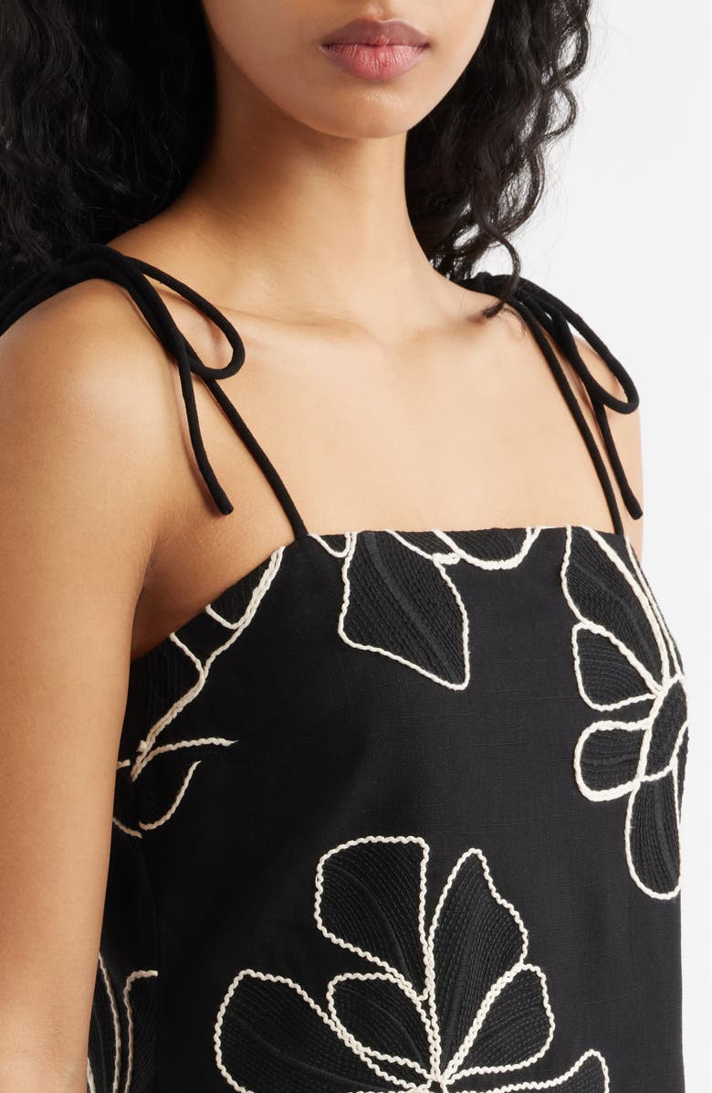 MOON RIVER Floral Embroidered Tie Strap Minidress, Alternate, color, Black Multi