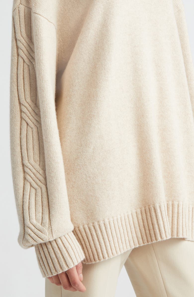 Max Mara Vicini Cable Knit Sleeve Cashmere Crewneck Sweater, Alternate, color,