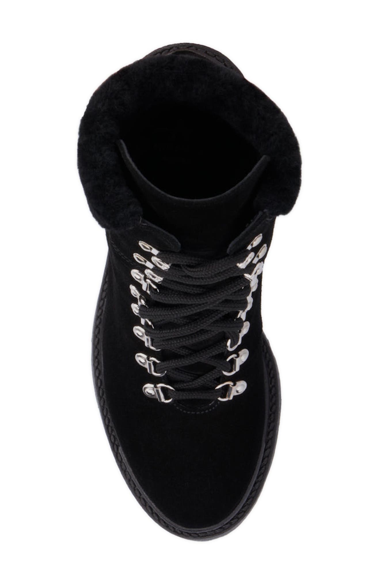 Aquatalia Vikki Faux Shearling Cuff Weatherproof Bootie, Alternate, color, Black