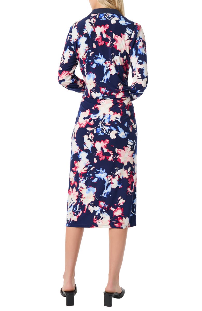 Jones New York Floral Long Sleeve Collared Faux Wrap Midi Dress, Alternate, color, 