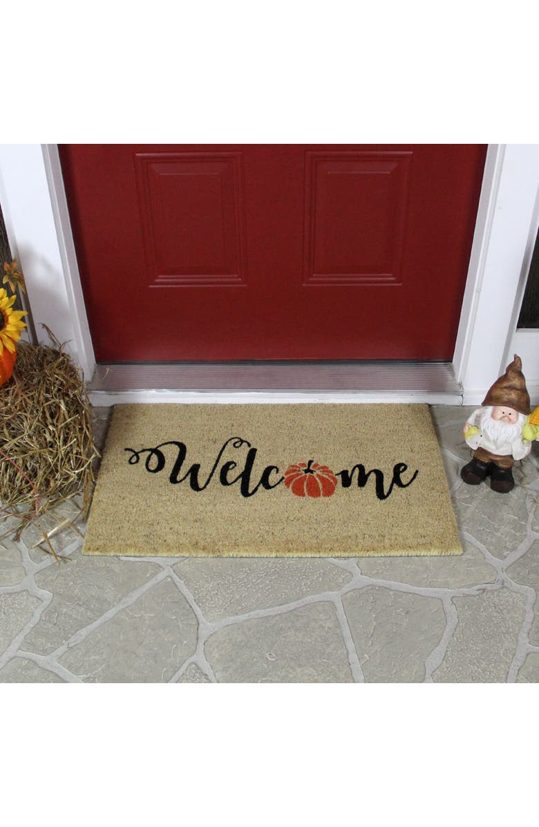 Northlight Orange Pumpkin "Welcome" Fall Harvest Outdoor Doormat 18" x 30", Alternate, color, 
