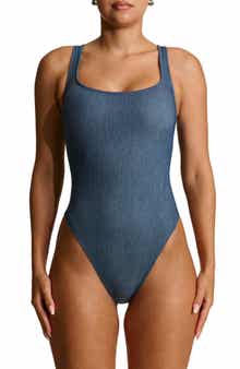 Naked Wardrobe Stretch Denim Tank Bodysuit