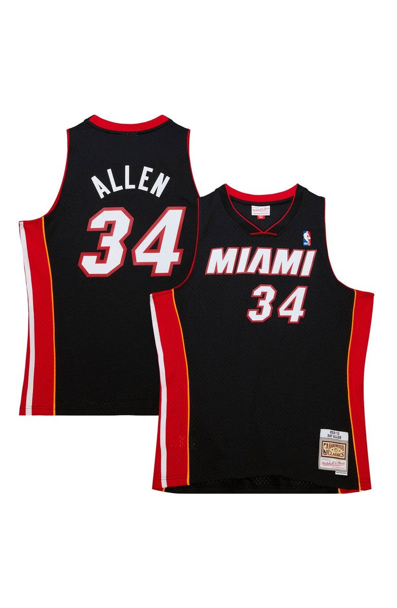 Mitchell & Ness Men's Mitchell & Ness Ray Allen Black Miami Heat Hardwood Classics Swingman Jersey, Main, color, 