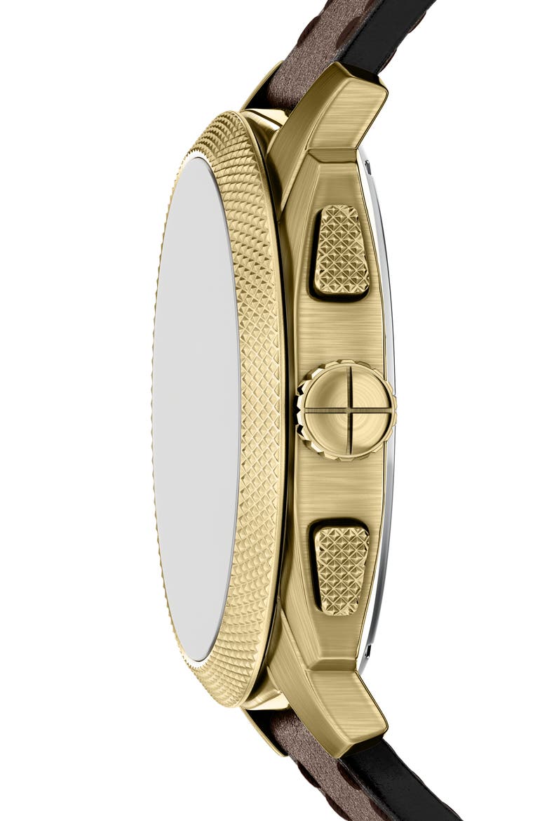 Machine Chronograph Goldtone Leather Strap Watch, 44mm, Alternate, color, BROWN