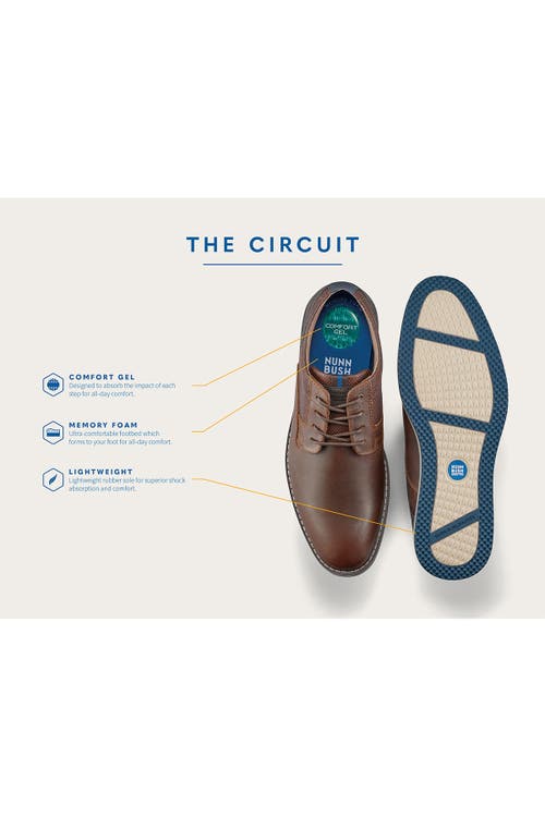 Nunn Bush Circuit Leather Plain Toe Derby In Brandy