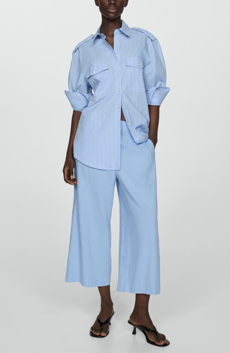 MANGO Linen Blend Crop Wide Leg Pants, Alternate, color, Sky Blue